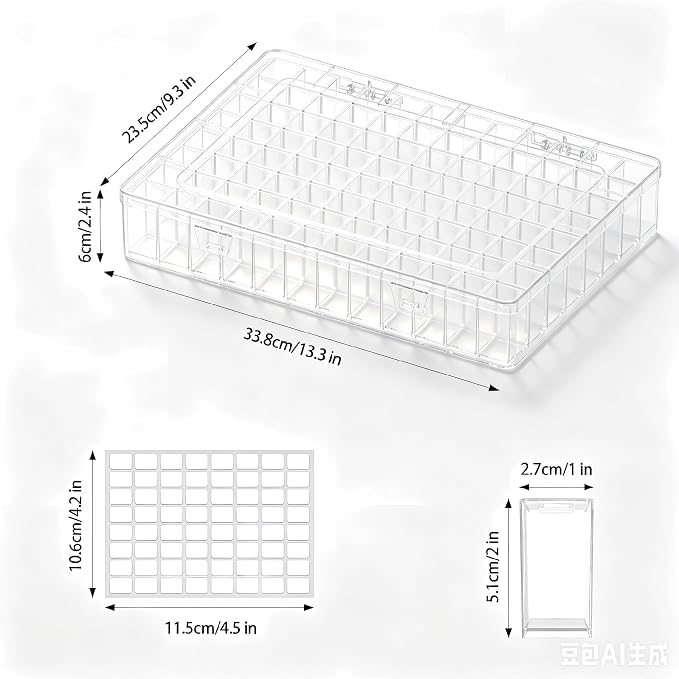 Newly Upgraded Transparent Large Capacity Diamond Painting Storage Containers,96 Grid Craft Organizers and Storage, Suitable for Nail Art, Necklaces, Bead Storage Containers