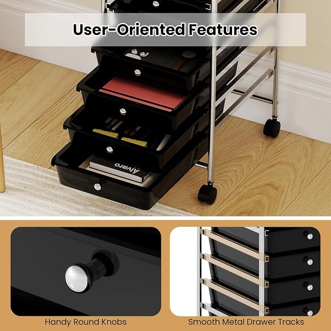 Giantex Rolling Storage Cart with 10 Drawers, Utility Cart with Tabletop, Drawer Organizer with Wheels for Craft Art Paper Tool, Mobile Organization & Sorting for Office Home School School Supplies