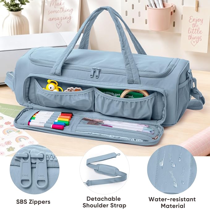 AMOIGEE Puff Carrying Case for Cricut Explore 5, Quilted Storage Bag for Die-Cutting Machine, Travel Craft Tote with Pockets for Vinyl, Tools, Mats and Cricut Accessories and Suppliers