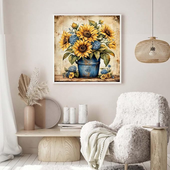 Dlylust Sunflower Diamond Art Painting Kits for Adults - Full Drill Diamond Dots Paintings for Beginners, Round 5D Paint with Diamonds Pictures Gem Art Painting Kits DIY Crafts Kits 12x16inch