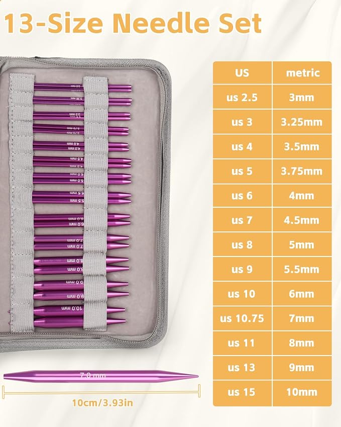 Aeelike Interchangeable Knitting Circular Needles 3-10.0mm, Purple Heart | Aluminum Interchangeable Knitting Needles with 4 Cables, Smooth Complete Needles Set for Socks Blankets Sweaters, Ideal Gift