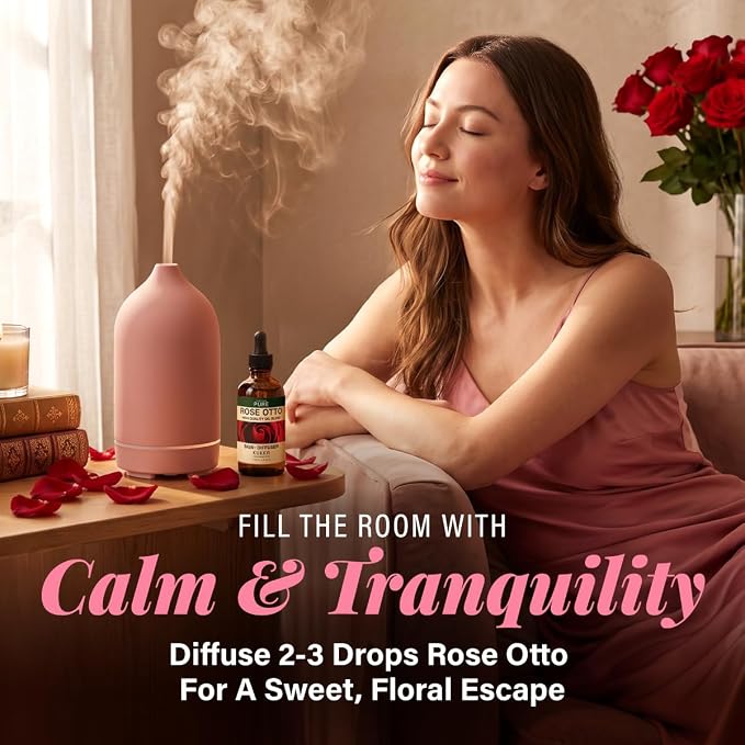 100% Pure Rose Otto Essential Oil 4 Fl Oz - Rose Oil for Hair, Skin & Face | Long-Lasting Aroma for Diffuser and Aromatherapy, Massage, Body Care, Non-GMO, Undiluted Floral Fragrance, with Dropper