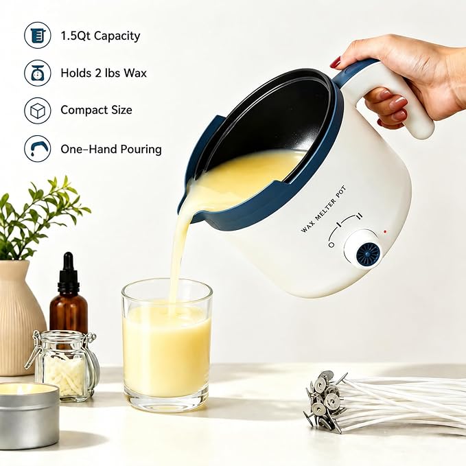 KQU Electric Wax Melting Pot with Non-Touch Thermometer(Without Battery) | 1.5Qt Wax Melter Pot for Candle Making Includes Infrared Thermometer,100 Cotton Wicks,Wick Set and Manual Instruction