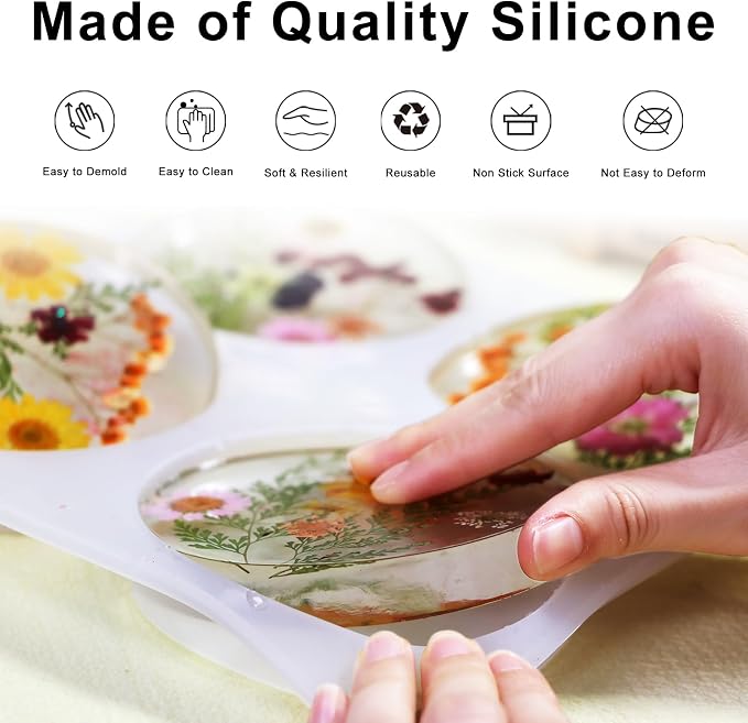 Sjubaopen Deep Round Resin Coaster Molds, 6 Cavity Thicken Round Silicone Coaster Molds for Epoxy Resin, DIY Crafts, Bouquet Preservation,Home Decoration