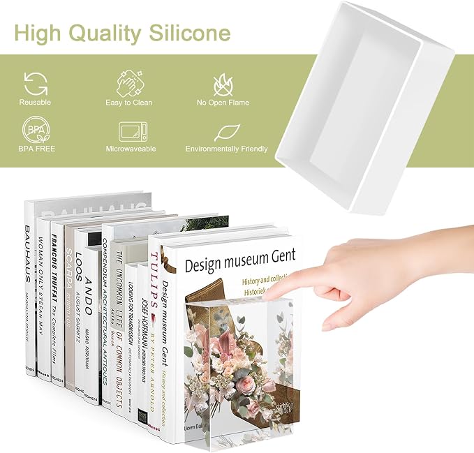 Large Epoxy Resin Molds, 5 PCS Rectangle Silicone Molds for Resin | Epoxy Molds with Wooden Support, Casting Molds for Preserving Flowers, Decoration