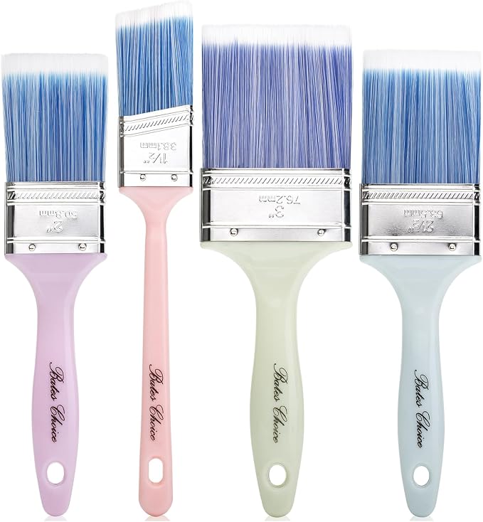 Bates 4Pack Plastic Handle Paint Brushes - Pastel Colors, Stain, Furniture & Wall Painting