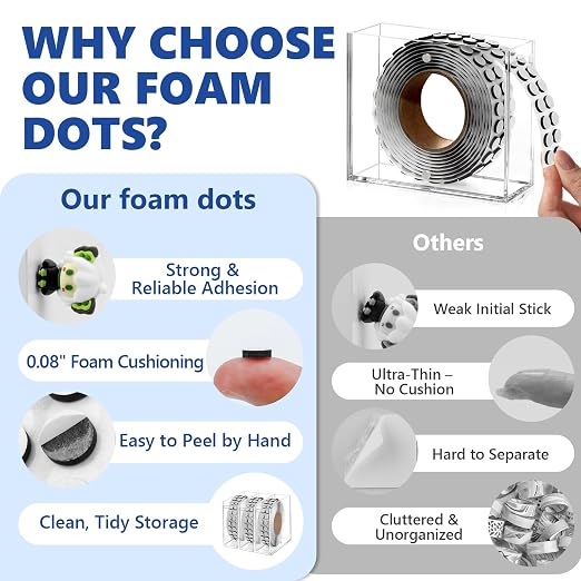 400 PCS 2mm Double Sided Foam Dots with Acrylic Box 0.3" Foam Round Dots 3D Craft Foam Tape Dual Adhesive Foam Mounts Foam Pop Dots for Art Crafts DIY(Black with Box,0.3" Diameter,2mm Thick)