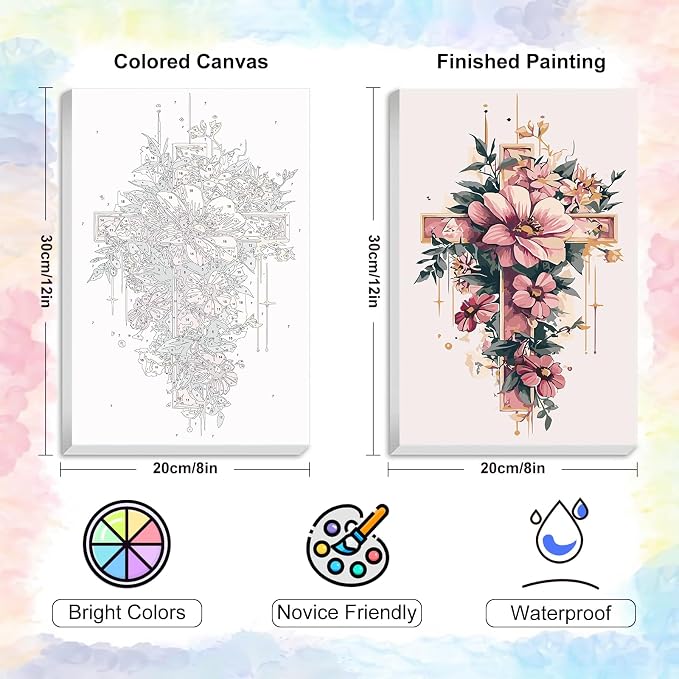 Yezavesu Framed Paint by Numbers Kit for Adults Beginner & Kids Ages 8-12, Cross Flower Paint by Numbers with Frame, DIY Number Painting for Adults Cross Flower for Home Wall Decor Gift 8X 12 inch | With Frame Canvas 8x12 inch, DIY Acrylic Painting by ...
