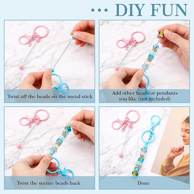 Huwena 6 Pcs Beadable Keychain Bars Metal Blanks DIY Crafts Jewelry Gift