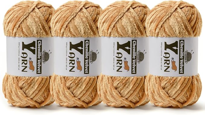 Chenille Crochet Khaki Yarn 4 Pack