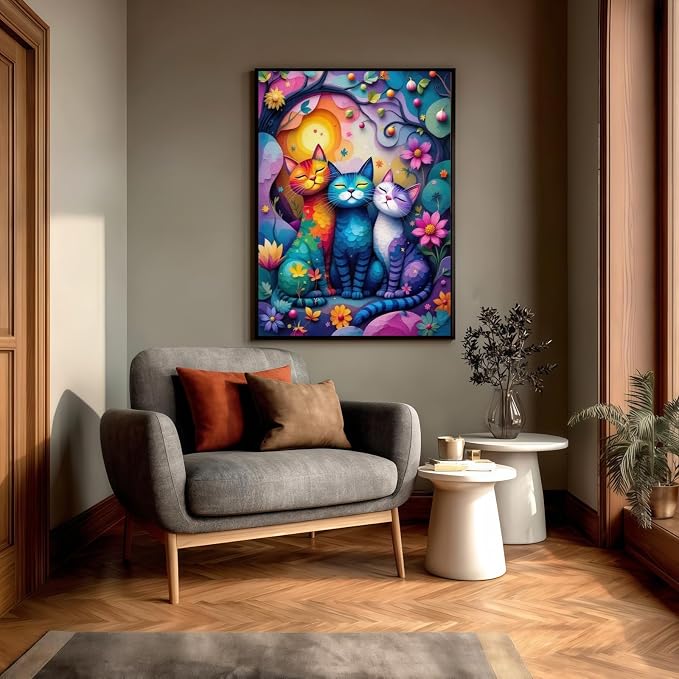 Diamond Art Kits for Adults,Colorful Cat and Flower Diamond Painting | 5D DIY Paint By Diamonds,Full Round Drill Diamond Dot Gem Art Painting Kits,for Home Wall Decor 11.8X15.8 Inch
