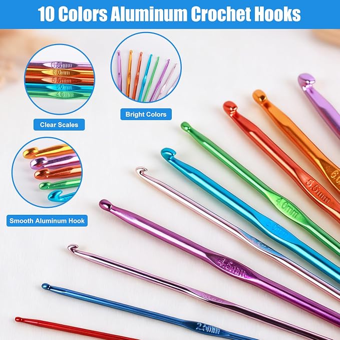 MECHEER Crochet Hooks Set, 54 Pack Crochet Needles Set Crochet Kits for Beginners, Ergonomic Crochet Hooks Kit with Storage Case, Knitting Needles, Hand Craft Knitting Accessories for Crocheters