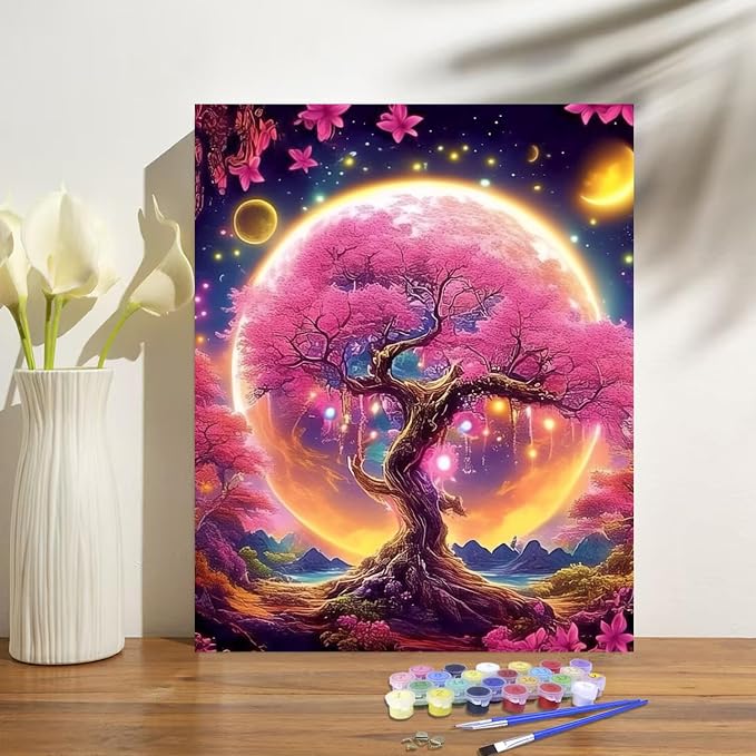 obterie Tree of Life Paint by Numbers Kit for Adults Beginner Tree Oil Painting Kit Adult Paint by Number Kits on Canvas DIY Painting for Beginners Art by Numbers for Gifts Home Wall Decor 16x20 Inch
