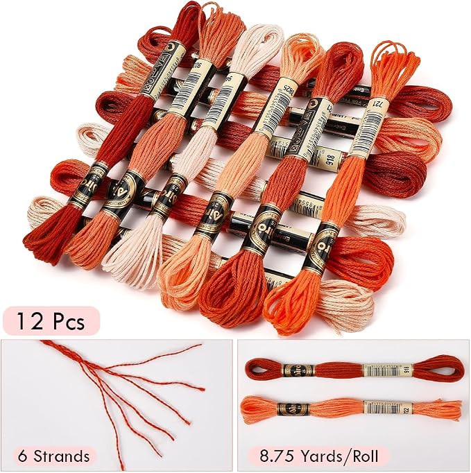 12 Skeins Orange Gradient Embroidery Thread Floss for Jewelry