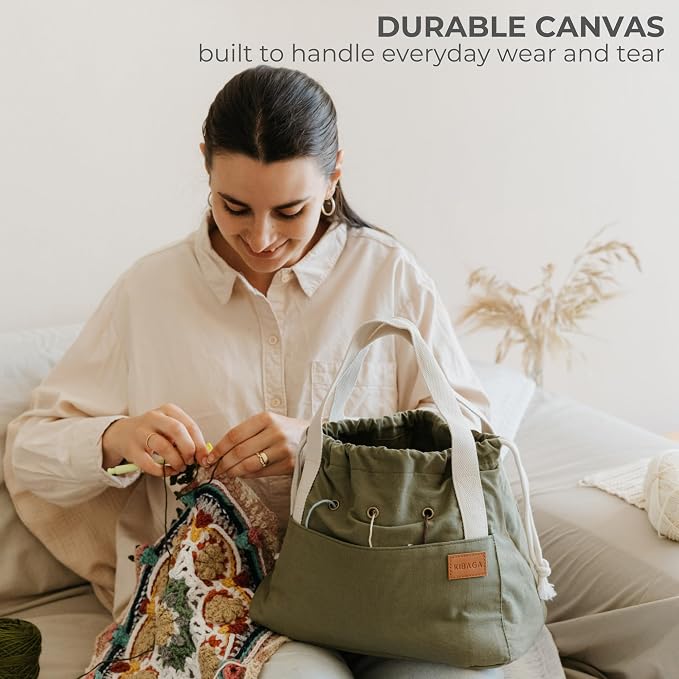 Stylish Crochet Bag Organizer for Yarn - Durable Canvas with 8 Pockets
