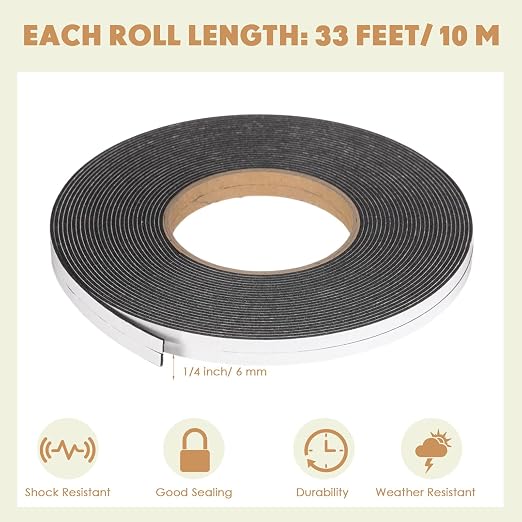 Tatuo 2 Rolls Double Sided Foam Tape for Mounting,1/4 Inch by 33 Feet,Black