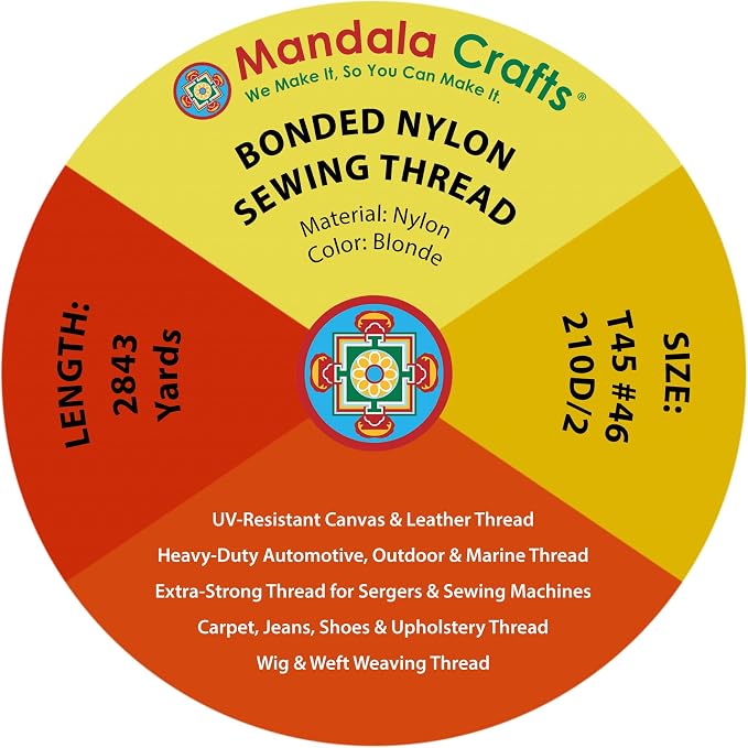 Mandala Crafts Size 46 210D T45 Blonde Bonded Nylon Thread, 2843 YDs