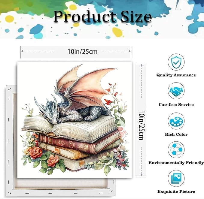 Paint by Numbers Kit for Adults-Dragon,Book DIY Paint by Number 10x10 Inch | Paint by Number for Beginner,Adult Paint by Number,HD Color Canvas,DIY Tool Kits,Stress Relief Craft,Great Gift,With Frame