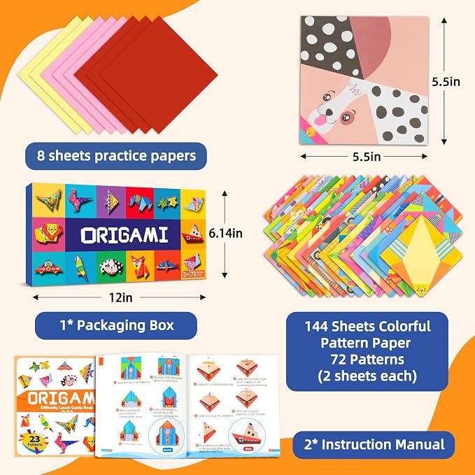 Origami Paper Kit for Kids,152 Sheets Origami Paper with Instructional Book