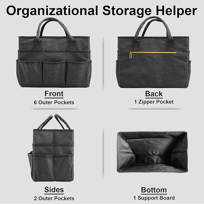 Cupohus Art Organizer Craft Storage Tote Bag with Pockets and Handles Grey