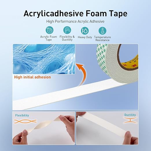 3M Double Sided Tape, 1/2" x 18Ft Foam Tape, 4032, Off White
