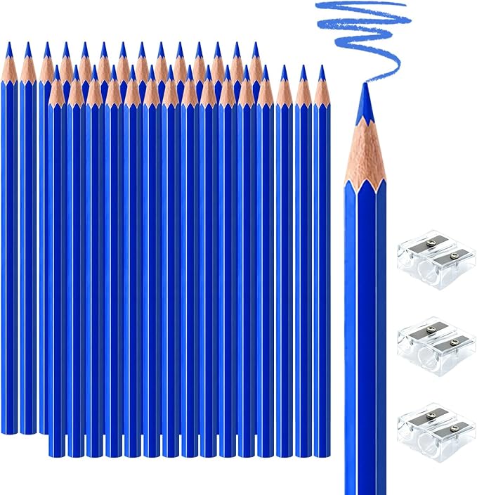 30 PCS Blue Colored Pencils, Pre-sharpened Professional Wooden Art Pencils Set for Artists Painting | Premium Drawing Sketching Supplies