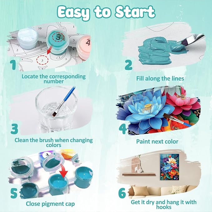 MAXBYE Framed Paint by Numbers Kits for Adults, Flowers Paint by Numbers Kit for Adults with Wooden Easel, Easy DIY Oil Painitings Kits with Tools for Beginners Gift Home Wall Decor 10×14 Inch