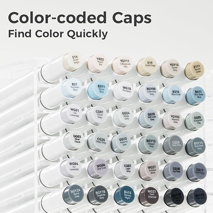 Ohuhu Alcohol Markers Brush Tip Grey-tone-Dual Tips Alcohol Based Art Marker Set for Artist Adults' Coloring Illustration Shading-36 Grayscale Colors w/ 1 Blender-Fine&Brush-Honolulu B (Chisel&Brush)