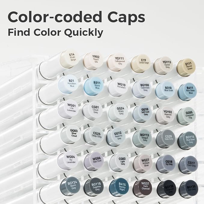 Ohuhu Alcohol Markers Brush Tip Grey-tone-Dual Tips Alcohol Based Art Marker Set for Artist Adults' Coloring Illustration Shading-36 Grayscale Colors w/ 1 Blender-Fine&Brush-Honolulu B