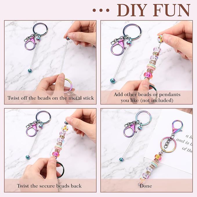 Huwena 6 Pcs Beadable Keychain Bars Metal Blanks DIY Crafts Jewelry Gift