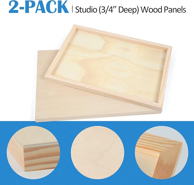 Falling in Art 2 Pack 12x16 Unfinished Birch Wood Panels Kit for Painting | Studio 3/4’’ Deep Wood Canvas, Cradle Boards for Acrylic Pouring, Art, Crafts, Epoxy Resin, Laser Engraving Cutting
