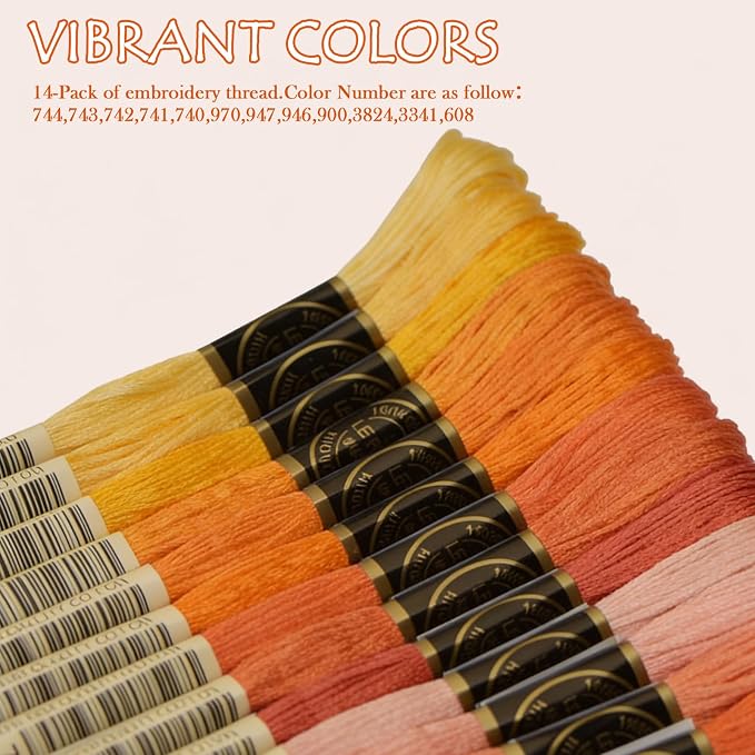 14 SKIENS Embroidery Floss - Cross Stitch Threads - Friendship Bracelets Floss - Crafts Floss, Orange Gradient