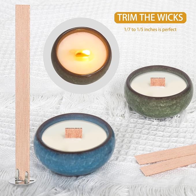 120 Pcs Thickened Wood Candle Wicks, 5.1 X 0.5 X 0.06 Inches Naturally Smokeless Wood Wicks for Candle Making. (60 Candle Sets)