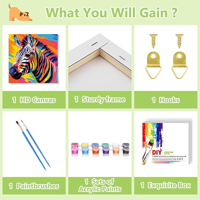 ajepon Zebra Paint by Numbers Kit for Kids with Frame - Zebra Paint by Number for Kids, Kid Painting by Number Kits Age 6-8 for Home Wall Decor 8X8inch (with Wooden Easel)