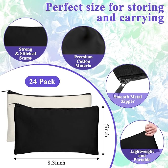 Legigo Blank Canvas Bags Zipper Pouch Makeup Bags Pencil Pouch Bulk | Multi-Purpose, Sturdy Canvas Pouch with Zipper, Cosmetic Travel Toiletry Bag for DIY Crafts, Gifts & Storage, 8.3 x 5 Inch