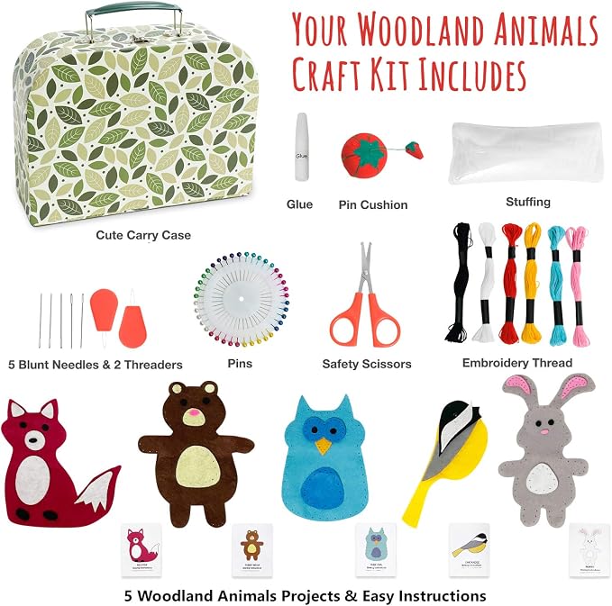 CraftLab Woodland Animals Kids Sewing Kit, Educational Beginner Arts & Crafts Gift for Boys and Girls Ages 7 to 13 DIY Learn to Sew Embroidery