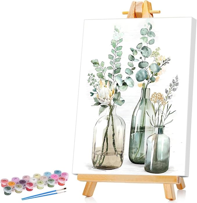 Ginkko Framed Paint by Numbers Kit for Adults, 8x12 inch, Flowers | Beginners & Kids Ages 8-12, Flower DIY Acrylic Canvas Painting with Paints & Brushes, Original Art Decor Gift for Home Wall