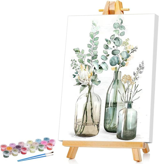 Ginkko Framed Paint by Numbers Kit for Adults, 8x12 inch, Flowers | Beginners & Kids Ages 8-12, Flower DIY Acrylic Canvas Painting with Paints & Brushes, Original Art Decor Gift for Home Wall