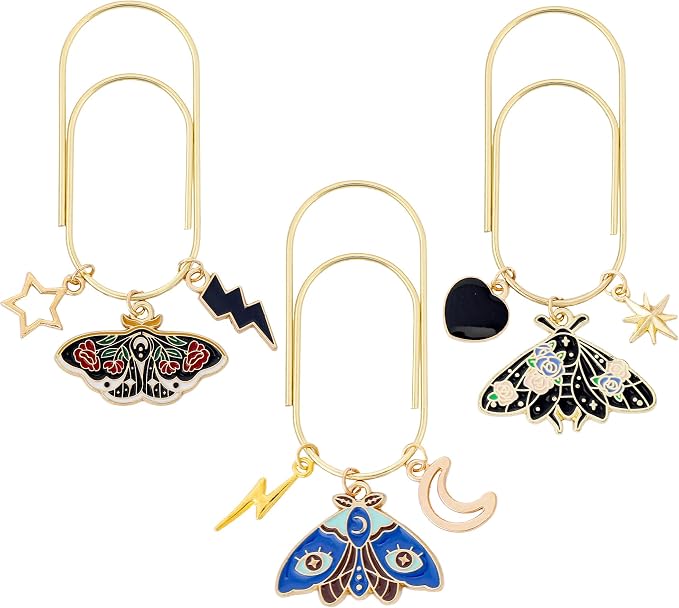 Gothic Paperclip Metal Bookmarks - 3 PCs Moth Book Marks Gifts