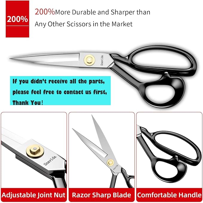 Fabric Scissors - 8 Inch Heavy Duty Tailor Shears for Fabric Cutting - Ultra Sharp Cloth Scissors - Multipurpose Utility Dressmaker Leather Titanium