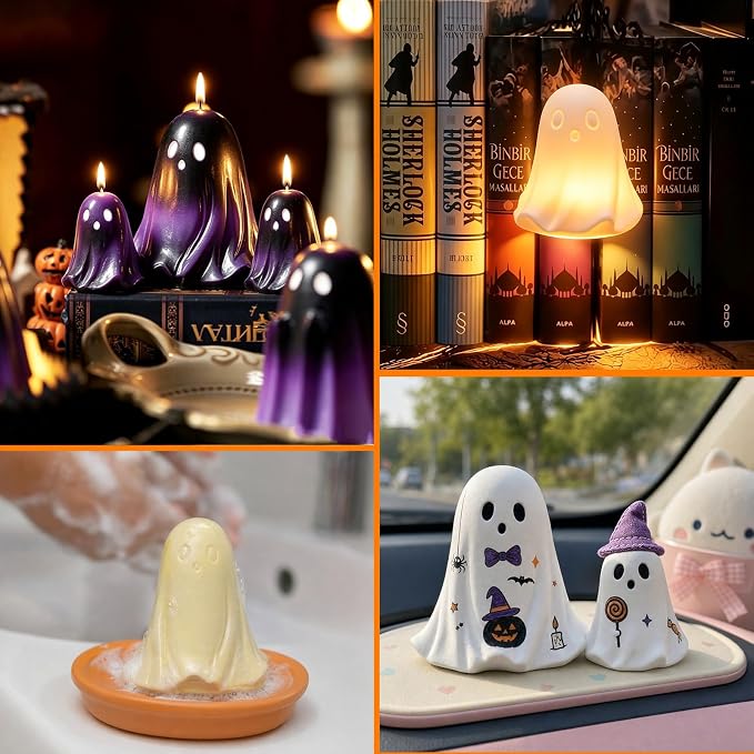 Halloween Ghost Mold, Set of 2 Size Large + Small Ghost Molds | Little Ghost Silicone Molds for Candle, Epoxy Resin Casting, Handmade Soap, Scented Plaster Halloween Craft Gift Home Decor