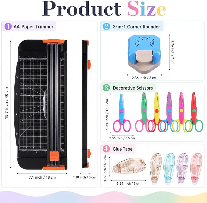 SHENLIU 12Pcs Scrapbook Supplies Kit Paper Craft Tool with A4 Paper Trimmer