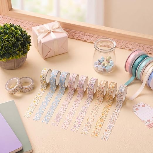 12 Rolls Floral Washi Tape Set,Vintage,Little Flowers | Watercolor Flowers Design for Scrapbook Journal DIY Craft School Supplies, 15 mm Vintage Decorative Masking Washi Tapes