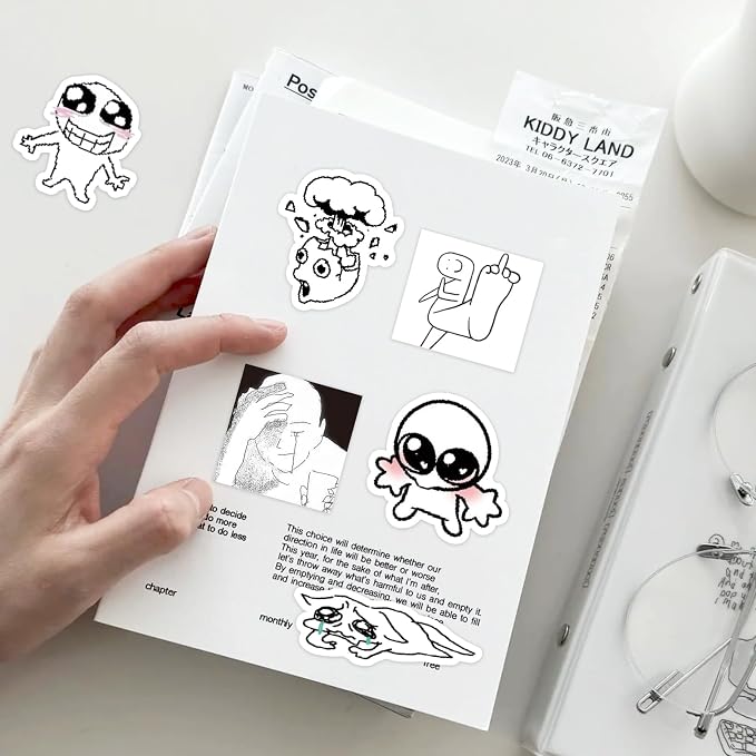 PRSTINCOL Meme Sticker Book, 36 Sheets 460+ Pcs, Black and White Funny Meme Stickers for Adults and Teens, Die Cut Vinyl Stickers for Journaling Scrapbooking DIY