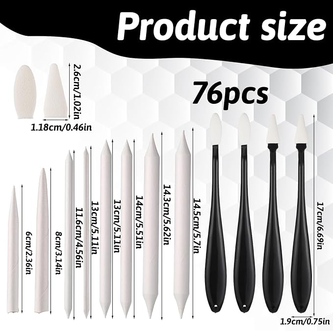76 PCS Oil Pastel Blending Tools for Drawing, Blending Stumps and Paper Art Blenders Set with 60pcs Replacement Heads, Sponge Pens Sketch Drawing Tools for Highlighting Shadowing
