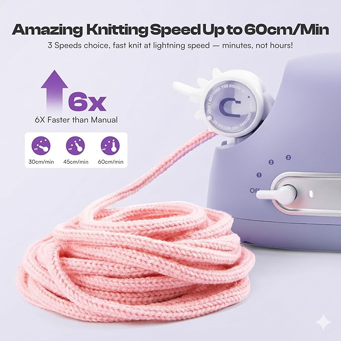 Caydo Automatic i Cord Knitting Machine Pro for Fast DIY Handmade Crafts | Hands-Free Electric Yarn Knitter, Make iCord Flower Handicrafts & Romantic Home Ornament, Ideal Present for Crocheters Purple