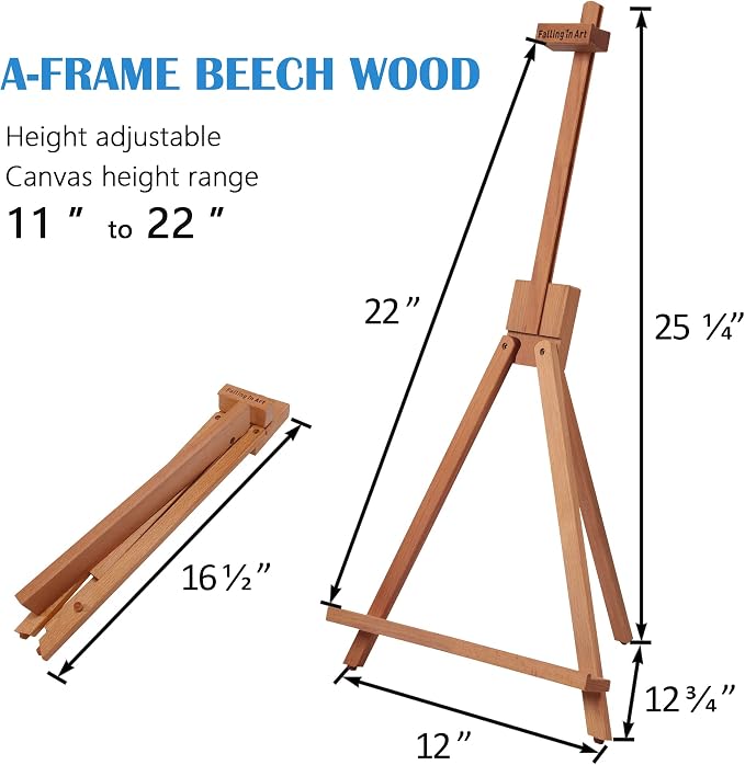 2 Pack Beechwood 25’’ Tabletop Easel Display Stand Set for Painting | Holding Canvas Up to 22 1/2 Inches High, Artist A-Frame Tripod with Rubber Feet, Portable Photo and Sign Holder