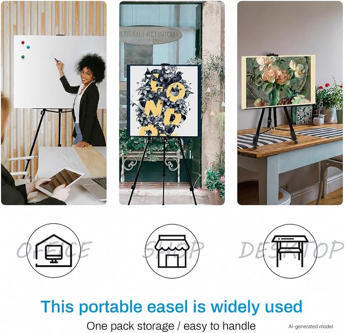 RRFTOK 21-66 Inch Adjustable Art Easel Stand for Painting and Sign, Black | Metal tripod easel with reinforced triangle for poster tripod, sign stand, floor and whiteboard display
