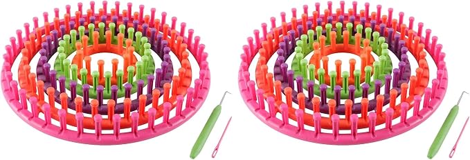 novelinks Round Knitting Looms Set - Set of 5 Plastic Looms Knitting with 1 Knitting Yarn Loom Needle and 1 Plastic Loom Pick (Pack of 2)