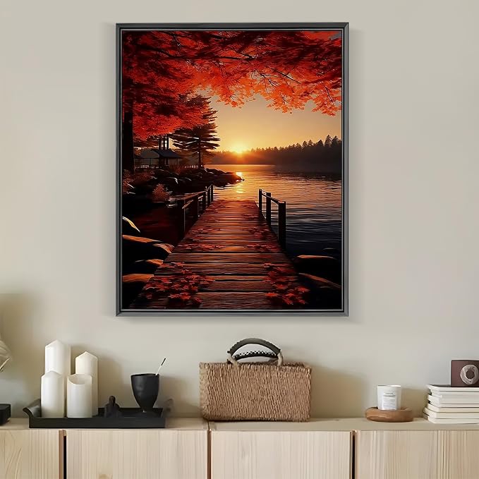 LKHMVCA Fall Landscape Bridge Leaf Paint by Number Kits for Adults, DIY Paint by Numbers Kits for Adults Beginners Without Frame, Acrylic Paint Canvas Painting Kits Art for Home Decor 16x20 Inch